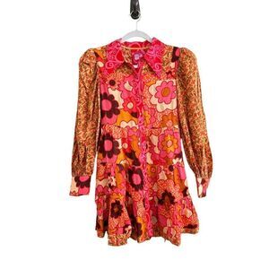 CeliaB Dom Long Puff Sleeve Floral Print Mini Dress Multicolor Women's Size XS